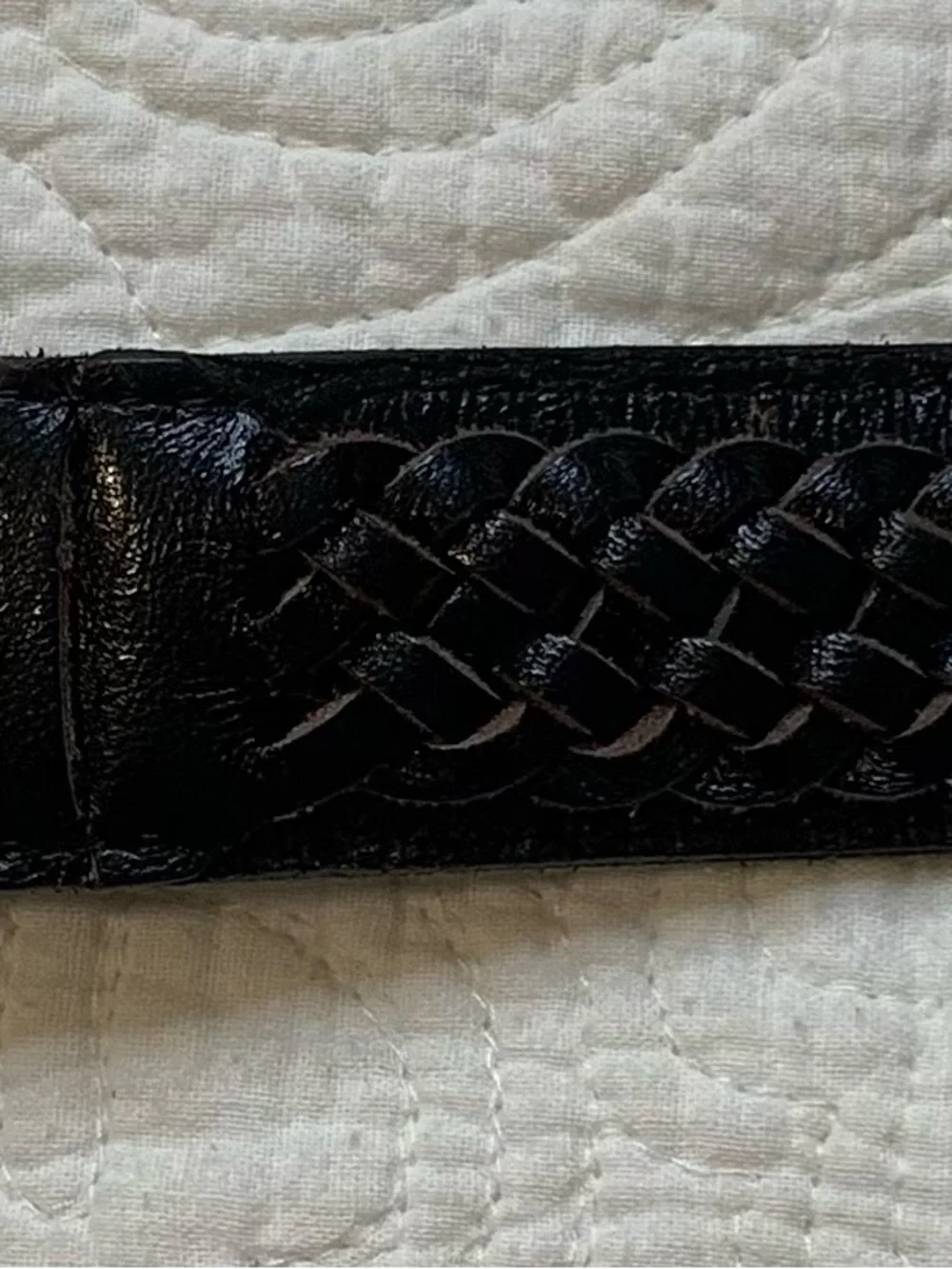 Vintage Manhattan Black Leather Belt with Gold-Tone Buckle